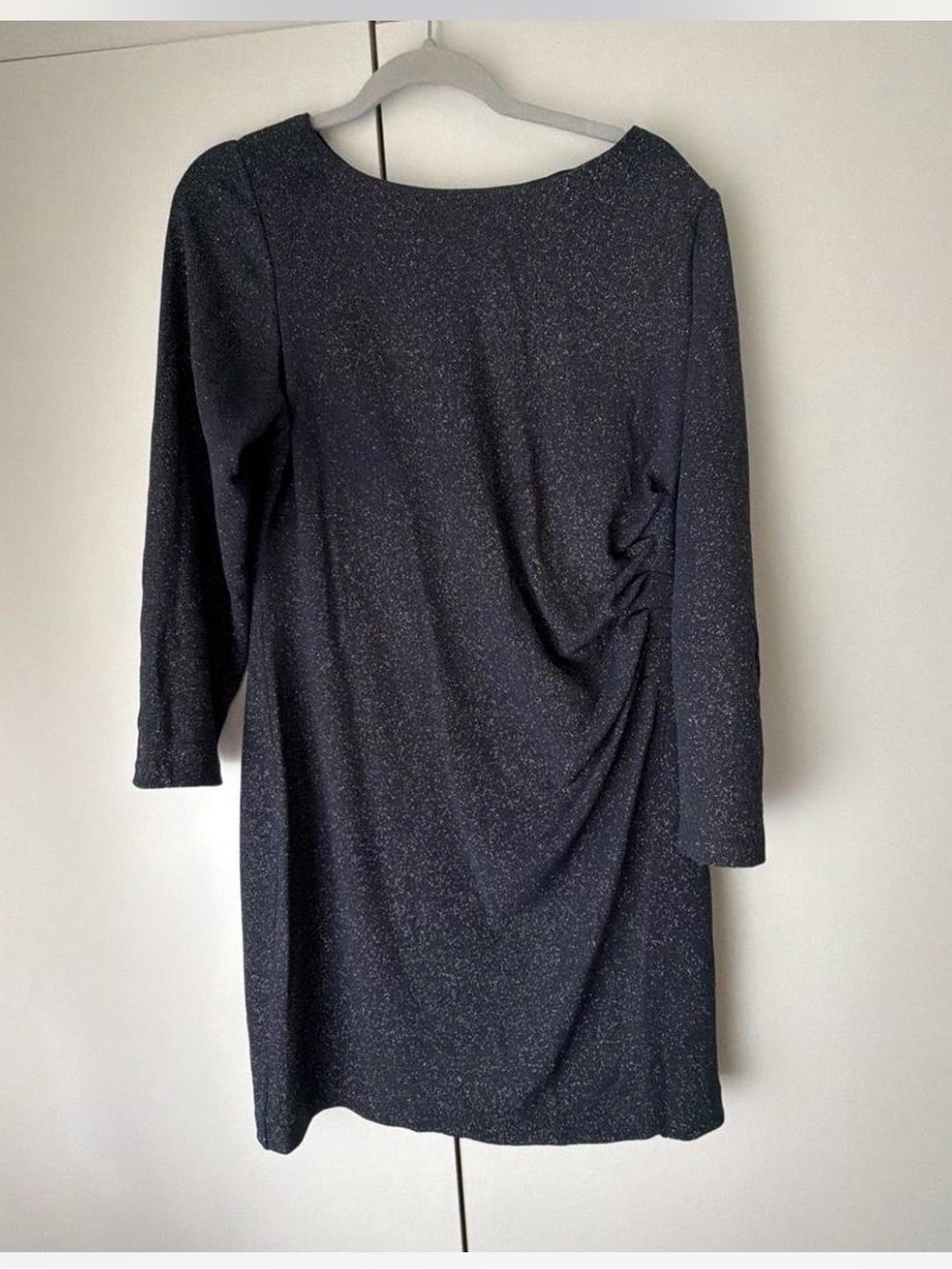 Eliza J Navy Sparkle Ruched Long-Sleeve Dress
